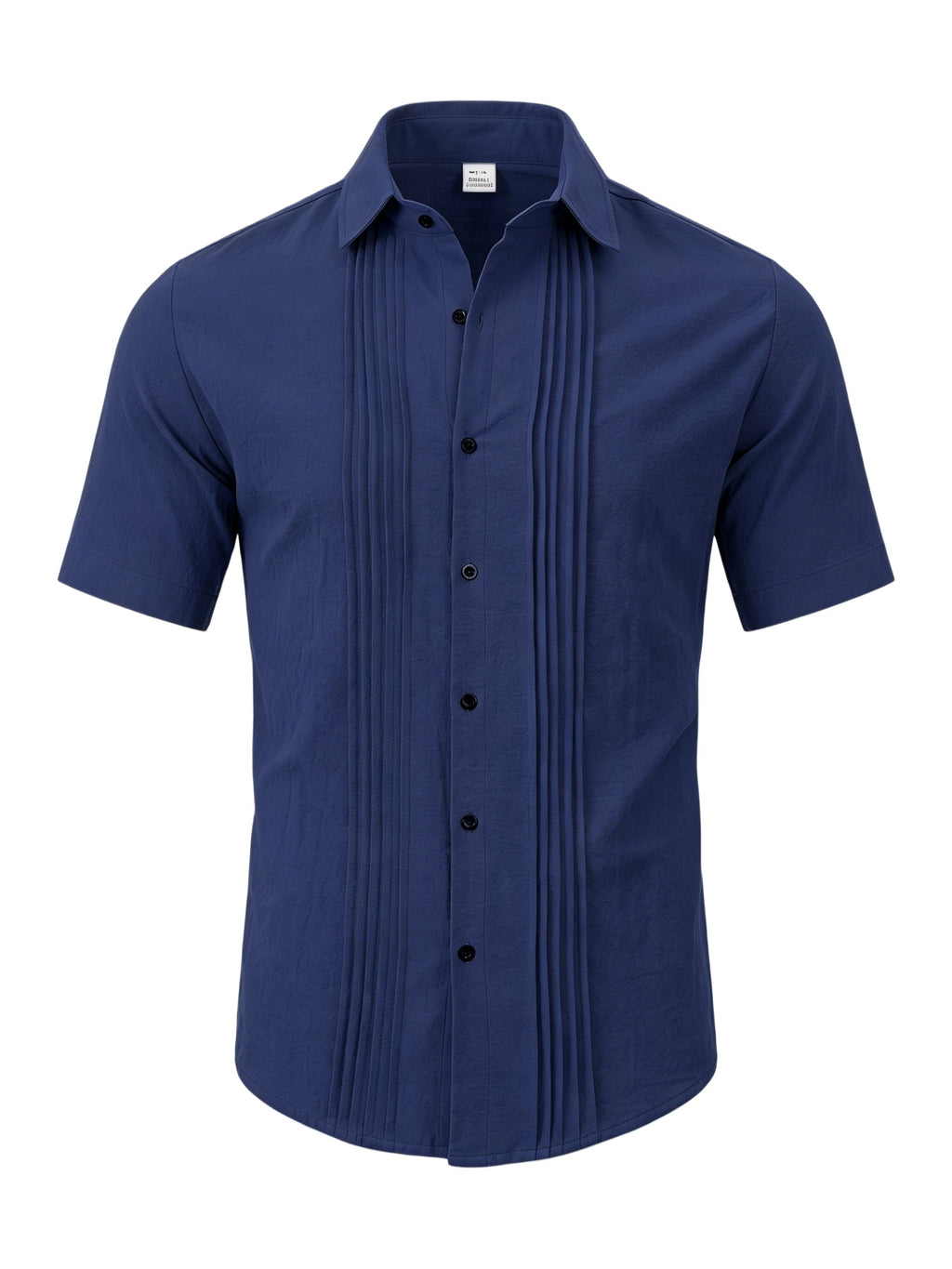 Men's Solid Color Button-Up Lapel Collar Short Sleeve Shirt - Breathable Textured Linen Button-Front Collar Shirt Suitable for Beach, Casual & -Casual Wear, Summer Office Outfits - Non-Stretch Button Collar - Navy Color