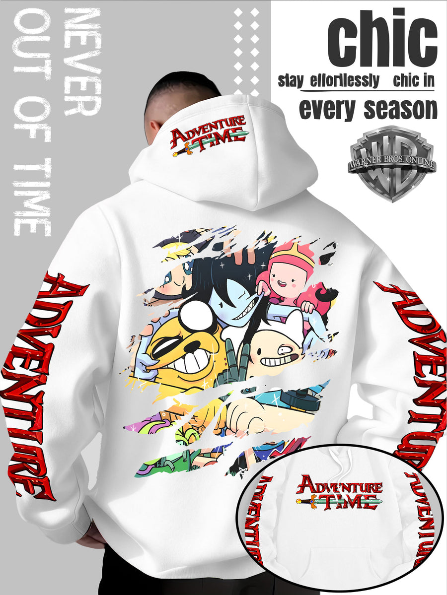 Men'S Hooded Sweatshirt Adventure Cartoon Theme Energetic Playful Gathering Group Anime Ripped Graffiti Print Pullover Top Autumn Winter Soft Comfortable Long Sleeve Hoodie Machine Washable Non-Pilling Durable Fabric American Trendy Street Style Men - White