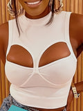 [Self-Designed Pattern] JFL141 Sexy Hollow Out Sleeveless Top for Women, European And American Style, Solid Color, Round Neck, Slim Fit, Versatile Vest - White