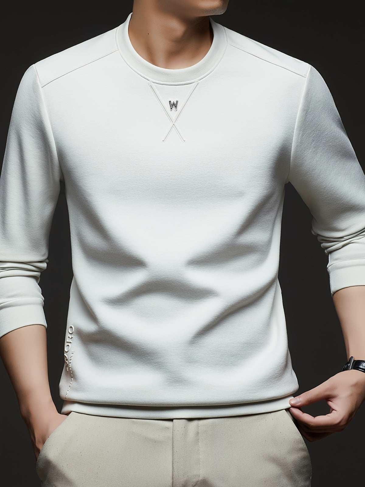 [Xingfan] 2026 Summer Men'S Long Sleeve T-Shirt Solid Round Neck Athletic Base Layer Sweatshirt - White