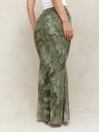 Elegant Marble Print Maxi Skirt with Metal Button Detail & Ruched Waist - Flared Hem Ultra-Long Length, Machine Washable for Spring Summer Fall, Cute Skirts, Seasonal Fashion, Nontransparent Fabric - Mixed colors