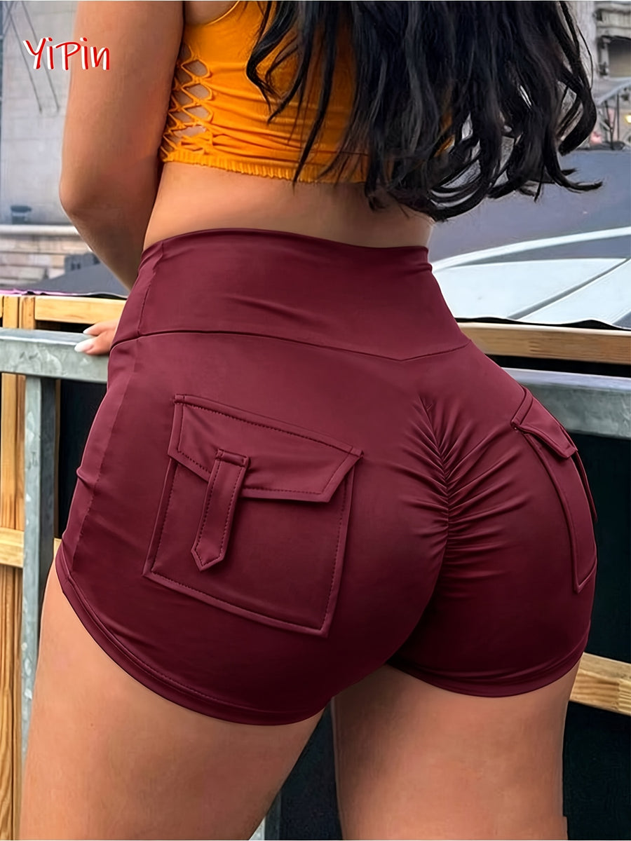 Elegant Y2K Style Spring/Summer Body-Hugging Ultra-Short Sexy Butt-Lifting Solid Color Casual Shorts - Burgundy