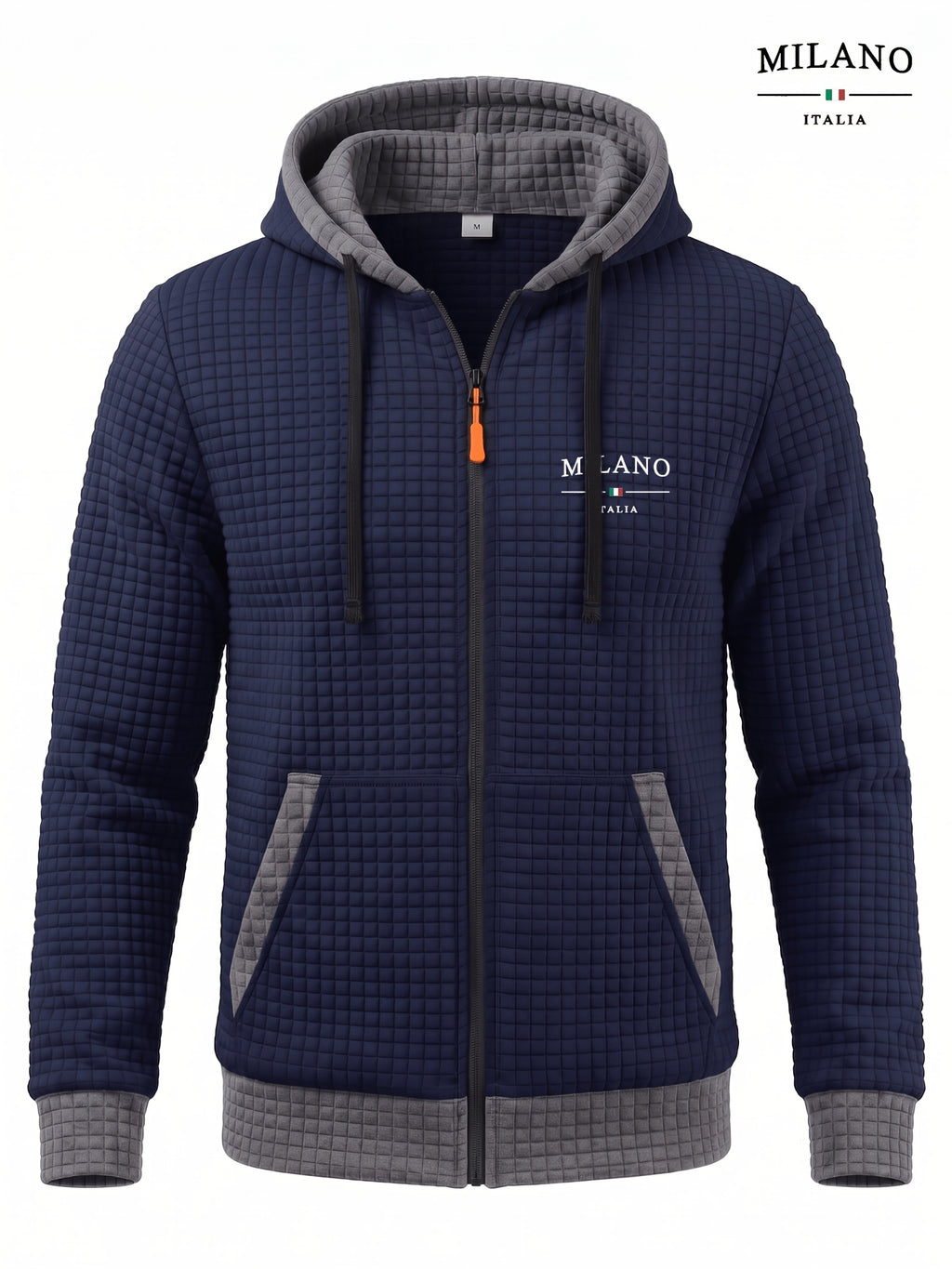 [Pearson OBM] Men'S Autumn Winter Sporty Long Sleeve Jacket, Small Checkered Jacquard Soft Comfortable Fabric, Solid Color Knitted Hooded Craft Fashion Men'S Sweatshirt Jacket, Fashion Print Craft Design, Suitable for Casual Outings, Sports - ho Navy Blue