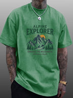 Short Sleeve T-Shirt Men'S Pure Loose Washed Distressed Top Mountain Adventure Forest Sunset Pattern Trendy Reversible Double-Sided Print Multicolor Casual American Street High Street Hip-Hop Style Daily Outing Commute Fitness Couple Style Y2K Natio - Green