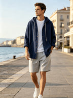 2026 New Men's Hooded Shirt, Soft and Breathable Linen Fabric, for Vacation, Travel, Leisure, Outdoor Fishing, and Beach - Navy Color