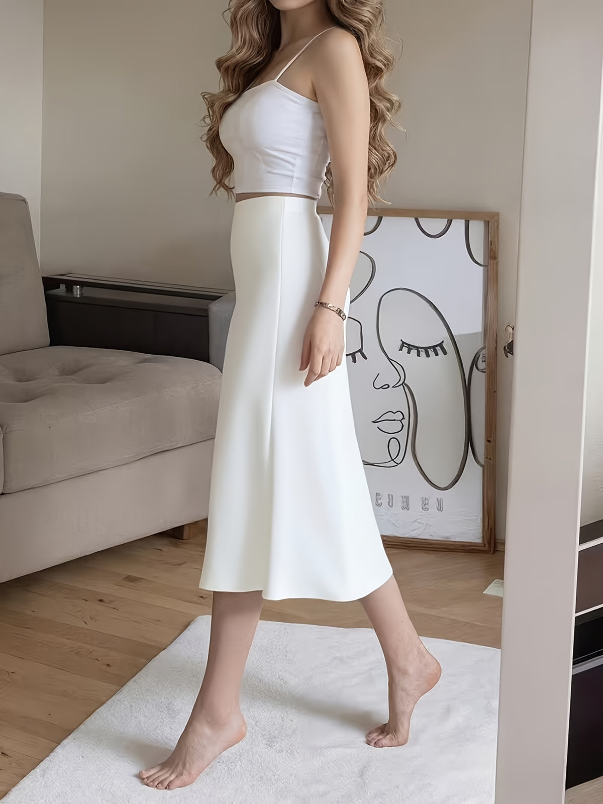 Spring/Summer New Satin Chiffon Multi-Button Women's Skirt - White