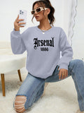 2025 Autumn And Winter Women'S Fashionable Casual Loose Round-Neck Printed Sweatshirt, Featuring a Design with The Arsenal 1886 Letter Pattern, Easy And Versatile Style, Made of 100% Fabric, Machine Washable - Light Grey