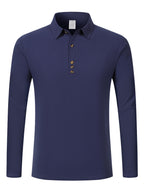 Autumn New Men'S Long Sleeve Shirt Casual Vacation Lapel Golf Long Sleeve - Navy Color
