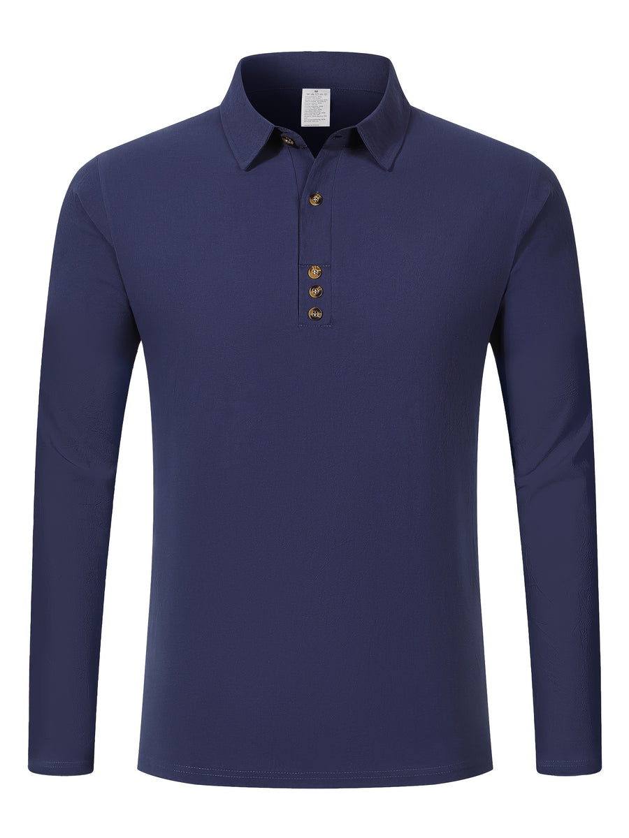 Autumn New Men'S Long Sleeve Shirt Casual Vacation Lapel Golf Long Sleeve - Navy Color