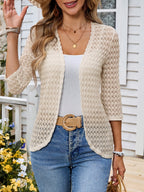 Elegant Casual Open Collar Semi-Transparent  Coat - Apricot