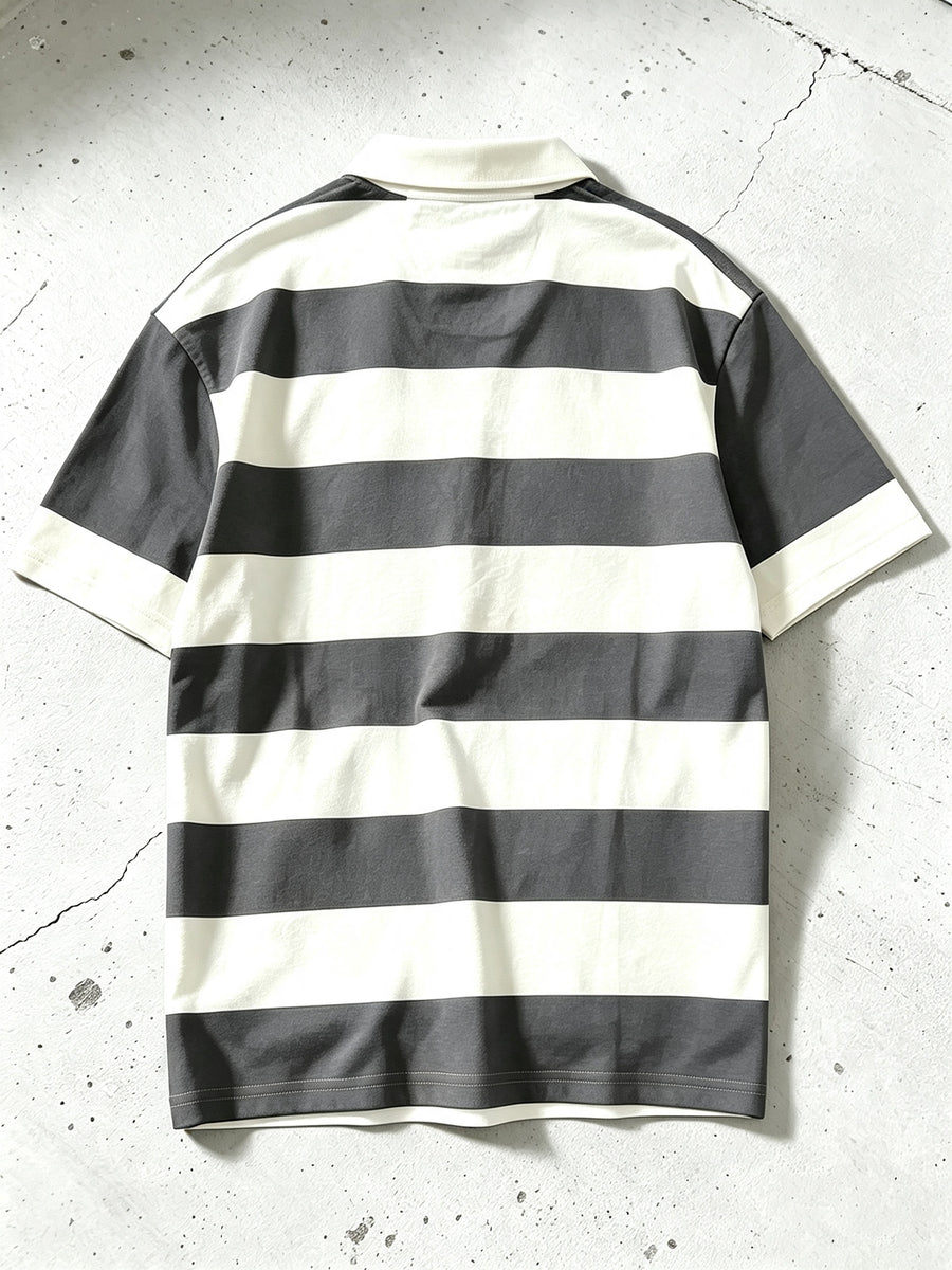 [Digital Print] Men'S Polo Shirt, Black And White Striped Print Short Sleeve Top, Lapel Style, American Casual Trendy Men'S Clothing, Multi-Color Selection - Mixed Color G