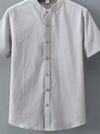 Single-piece Solid-colored Men's Short-sleeved Shirt, Classic Button-up Cardigan Style, Loose and Unrestricted, Available in Multiple Colors, Suitable for Office Wear, Casual Outings, and More. - Grey