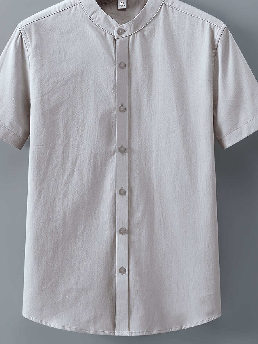 Single-piece Solid-colored Men's Short-sleeved Shirt, Classic Button-up Cardigan Style, Loose and Unrestricted, Available in Multiple Colors, Suitable for Office Wear, Casual Outings, and More. - Grey