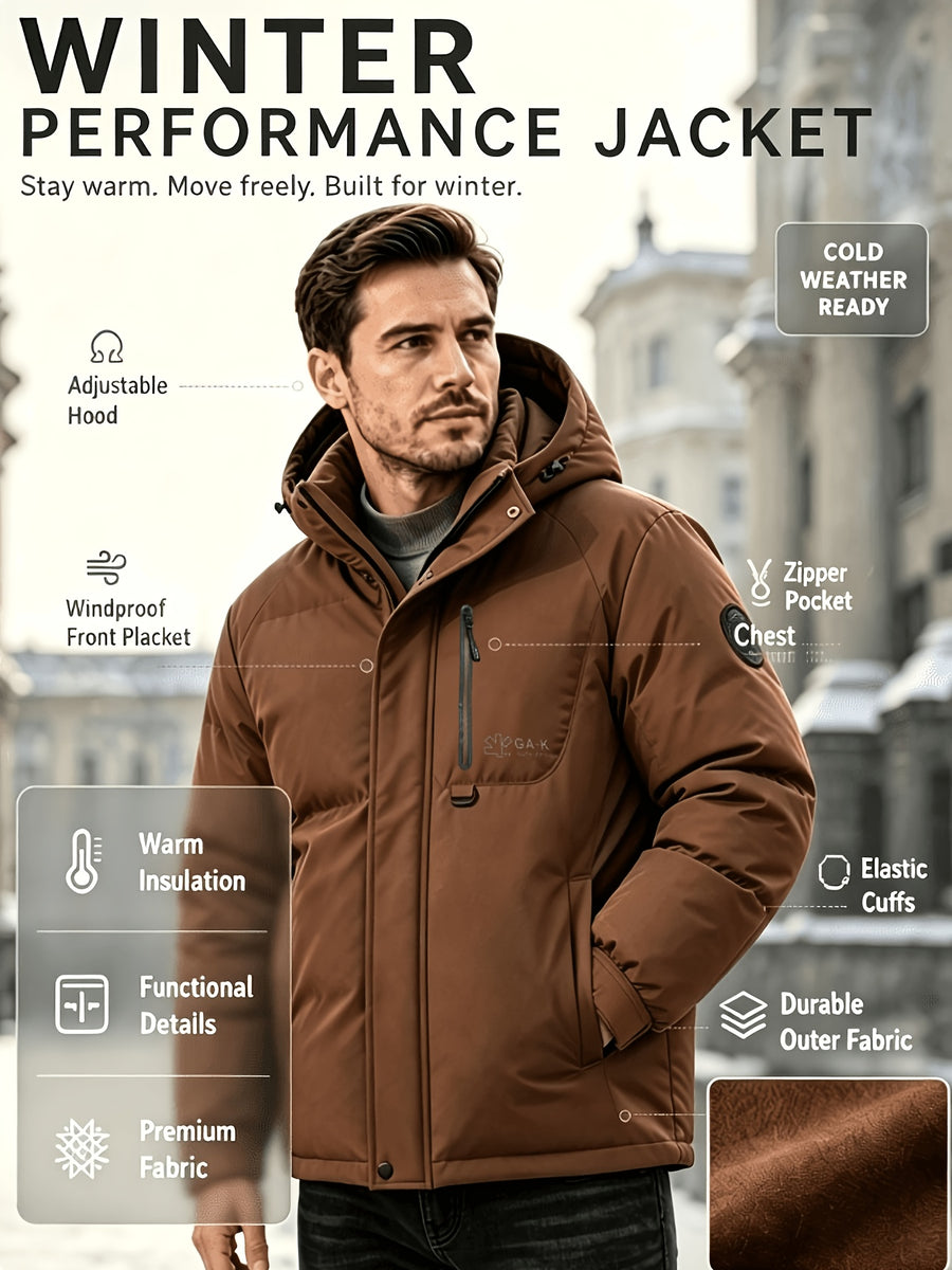 Men'S Winter Hooded Thick Jacket, Designed for Cold Seasons, Thick And Full Padding, Excellent Warmth Retention. Detachable Hood Design, One Coat Two Ways, Easily Switch Between Different Styles. Outerwear Made of High-Density Windproof Fabric - Coffee Color