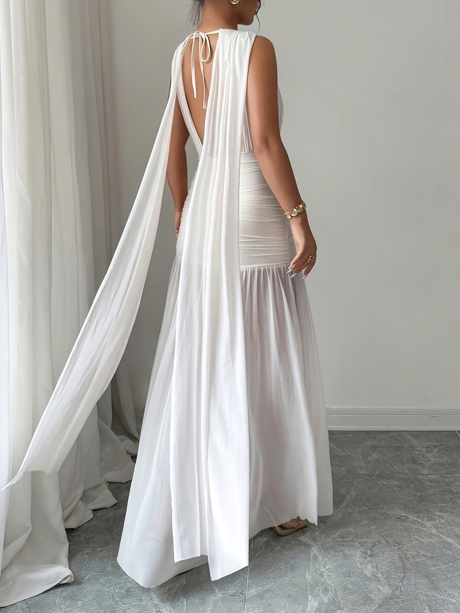 Women's Solid-color Minimalist Sleeveless Maxi Dress for Spring/summer, Suitable for New Year Outfits, Dates, Holidays, and Valentine's Day Wear - White