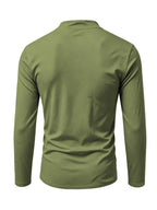 2026 New Men'S Casual Outdoor Tie-Neck Polo Shirt - K, Long Sleeve for All Seasons, Button-Less Design with Cross Drawstring, Stand Collar, Breathable And Comfortable, Quick-Dry - Military Green