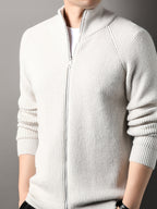 Autumn New Men'S, Solid Color Knit Cardigan, Zipper Style Trendy Comfortable, Outdoor Leisure All-Match - Off White