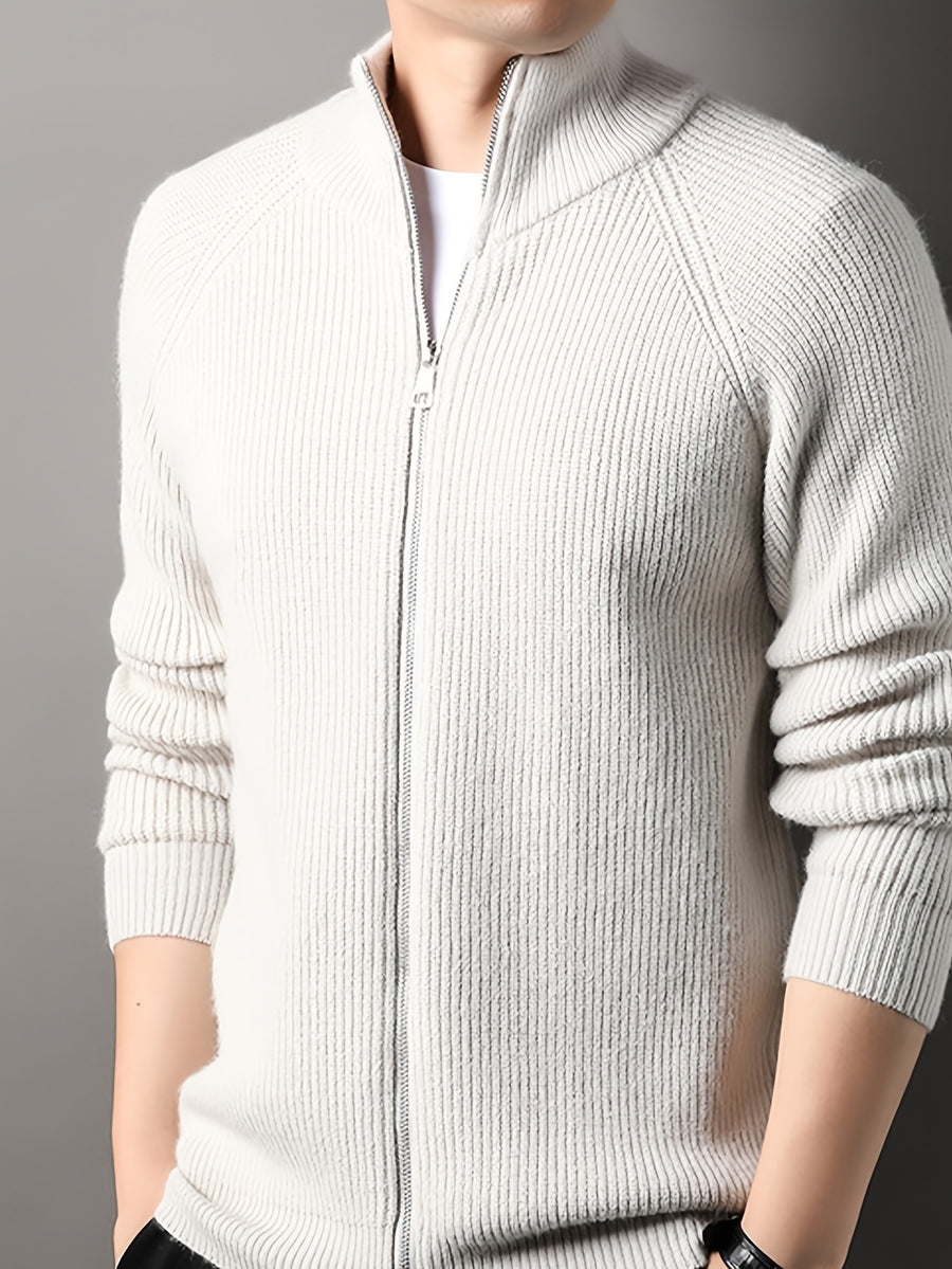 Autumn New Men'S, Solid Color Knit Cardigan, Zipper Style Trendy Comfortable, Outdoor Leisure All-Match - Off White