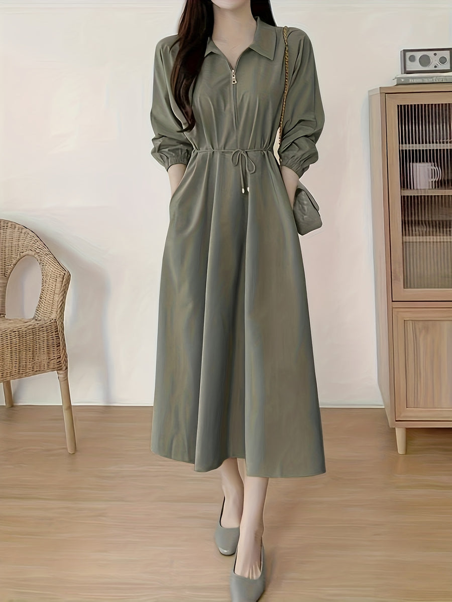 Lapel Tie Dress - fern green