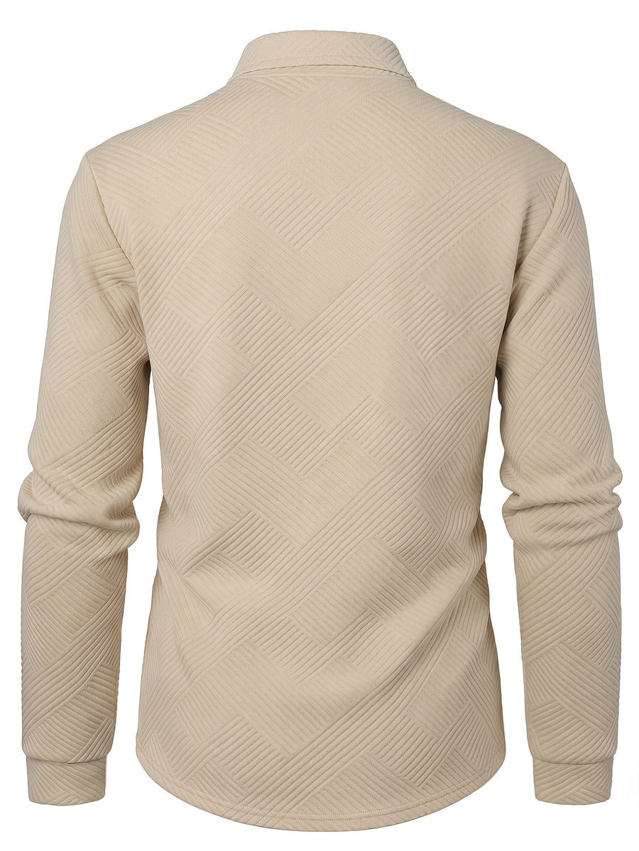 Pring/Autumn New Men's POIO Shirt Fashionable And Atmospheric Casual Knit Jacquard T-Shirt Men's Clothing - Apricot