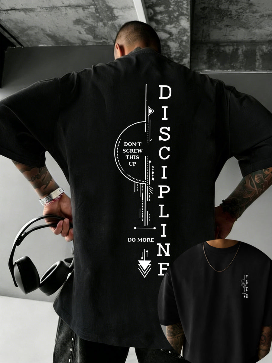 Men'S 100% T-Shirt, Letter Print on Back, Comfortable And Breathable, All-Season Wear, Casual Style - Black