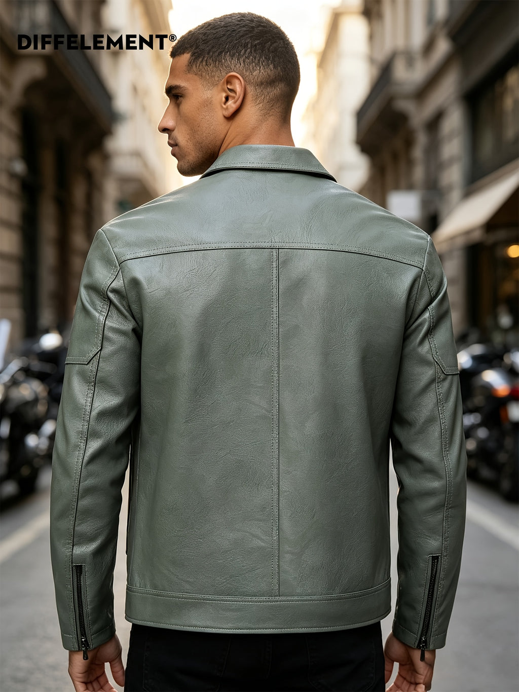 Men'S Lapel Biker Jacket Windproof Wrinkle-Resistant Durable Shaped 3D Cut Body-Shaping Flexible Delicate Fabric Classic Lapel Fitted Short Style Fit Biker Riding Western Street Casual Commuting Curved Seam Zipper Pocket All-Match Outerwear - Bean Green