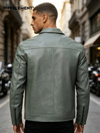 Men'S Lapel Biker Jacket Windproof Wrinkle-Resistant Durable Shaped 3D Cut Body-Shaping Flexible Delicate Fabric Classic Lapel Fitted Short Style Fit Biker Riding Western Street Casual Commuting Curved Seam Zipper Pocket All-Match Outerwear - Bean Green