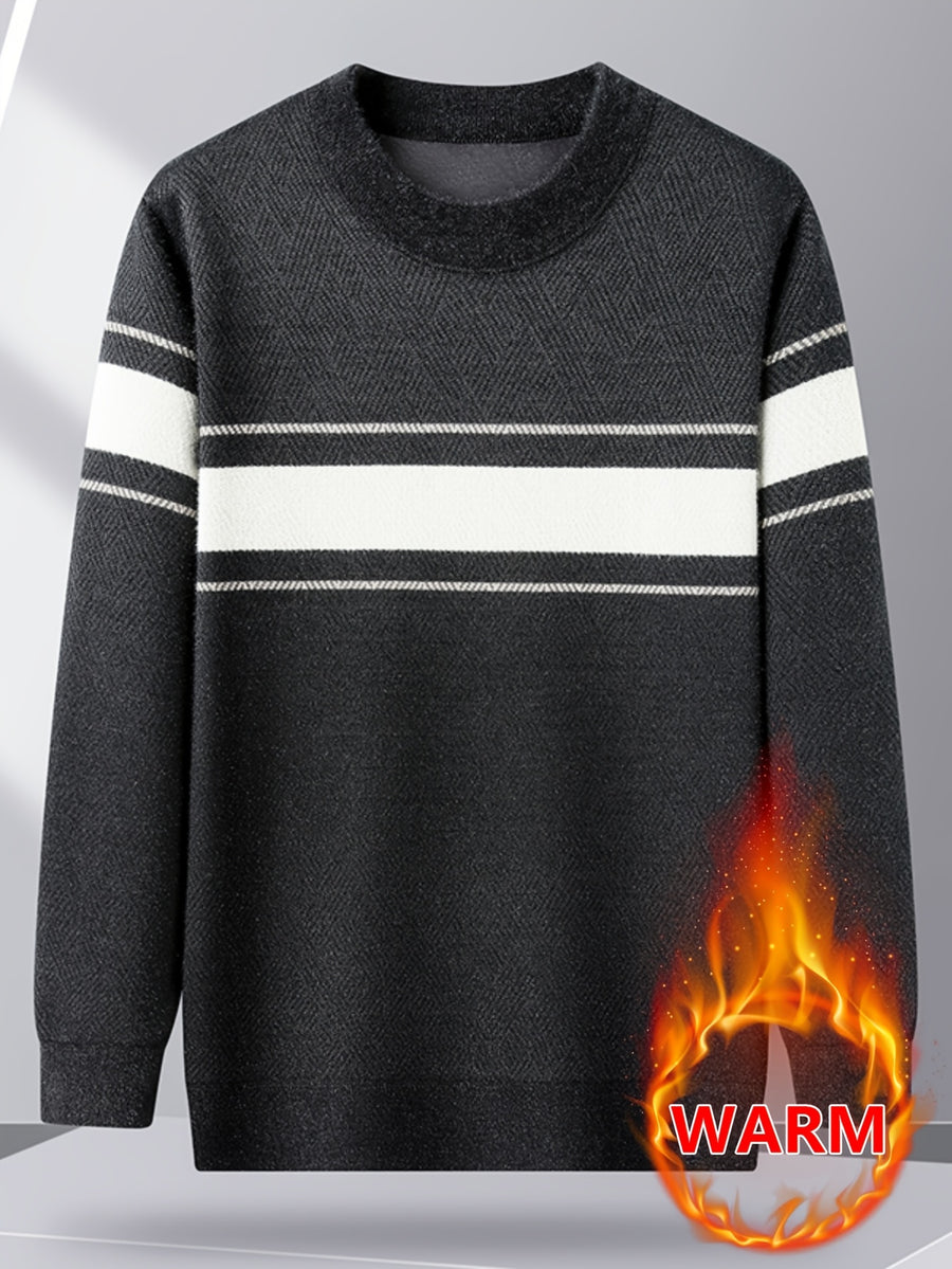 Minimalist Urban Fleece Round Neck Sweater Warm Daily Commute, Knit - Grey