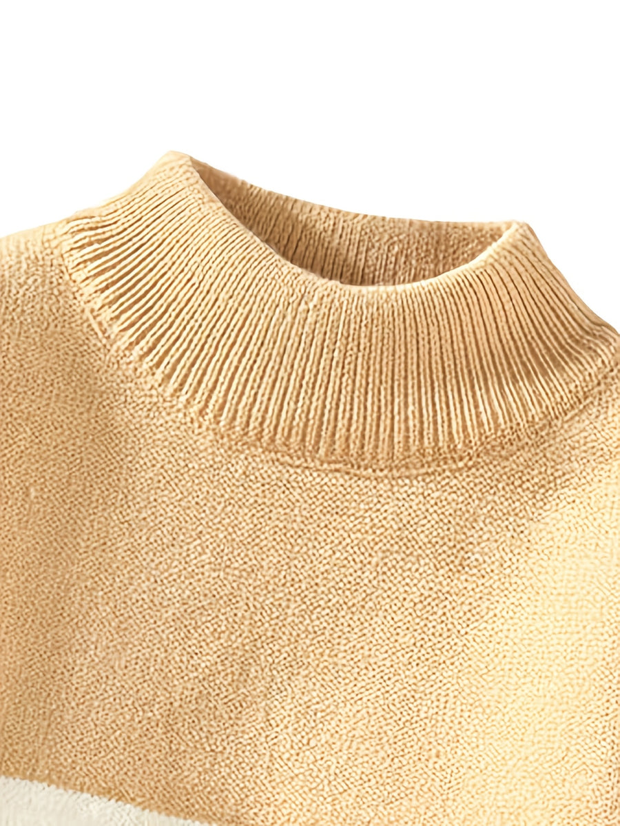 2026 Autumn/Winter New Youth Men'S Round Neck Fashionable And Casual Versatile Color Contrasting Knitted Sweater - Khaki