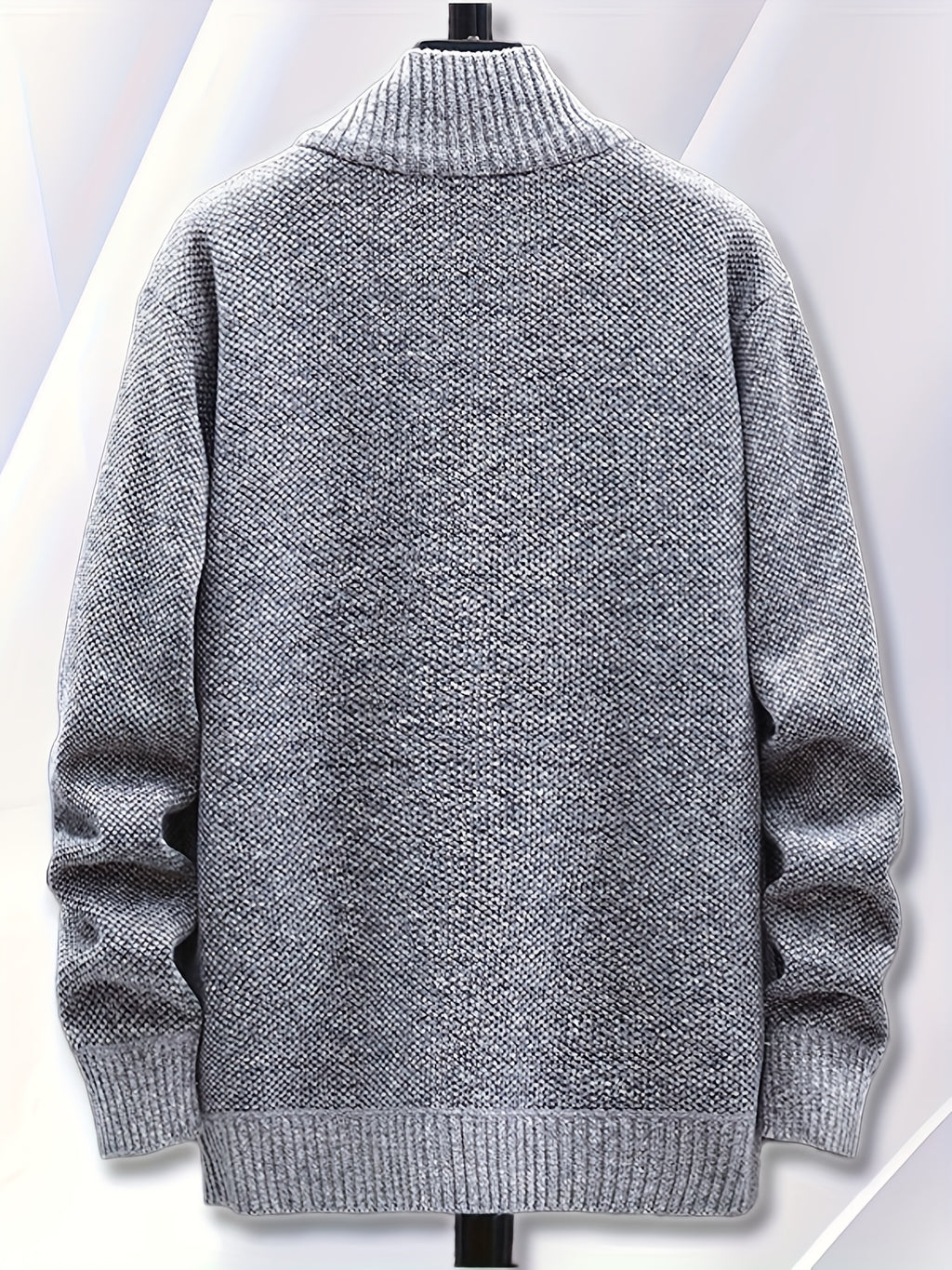 1pc Single Piece Men'S Autumn And Winter Stand Up Collar Knitted Sweater Jacket, Autumn And Winter Knitted Sweater Zipper Cardigan, Casual Thick Warm Sweater Jacket (Solely Includes 1 Jacket) - Light Grey