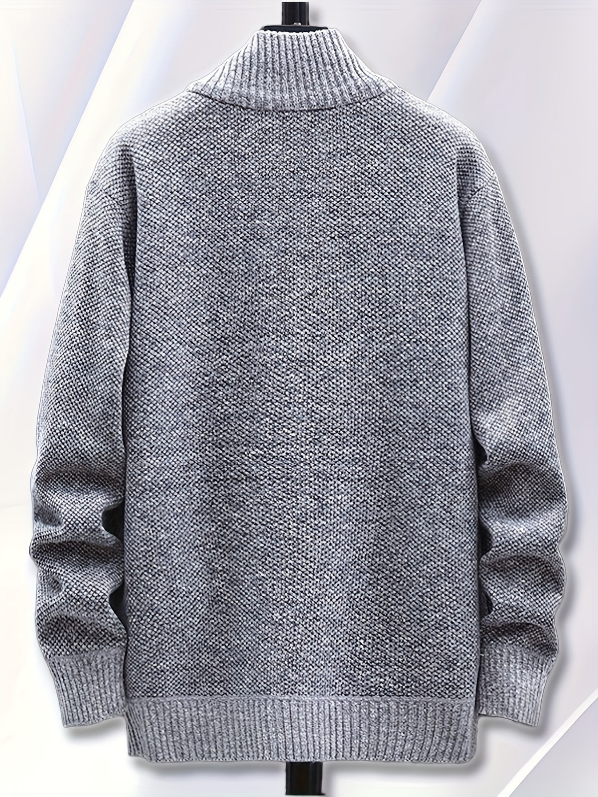 1pc Single Piece Men'S Autumn And Winter Stand Up Collar Knitted Sweater Jacket, Autumn And Winter Knitted Sweater Zipper Cardigan, Casual Thick Warm Sweater Jacket (Solely Includes 1 Jacket) - Light Grey
