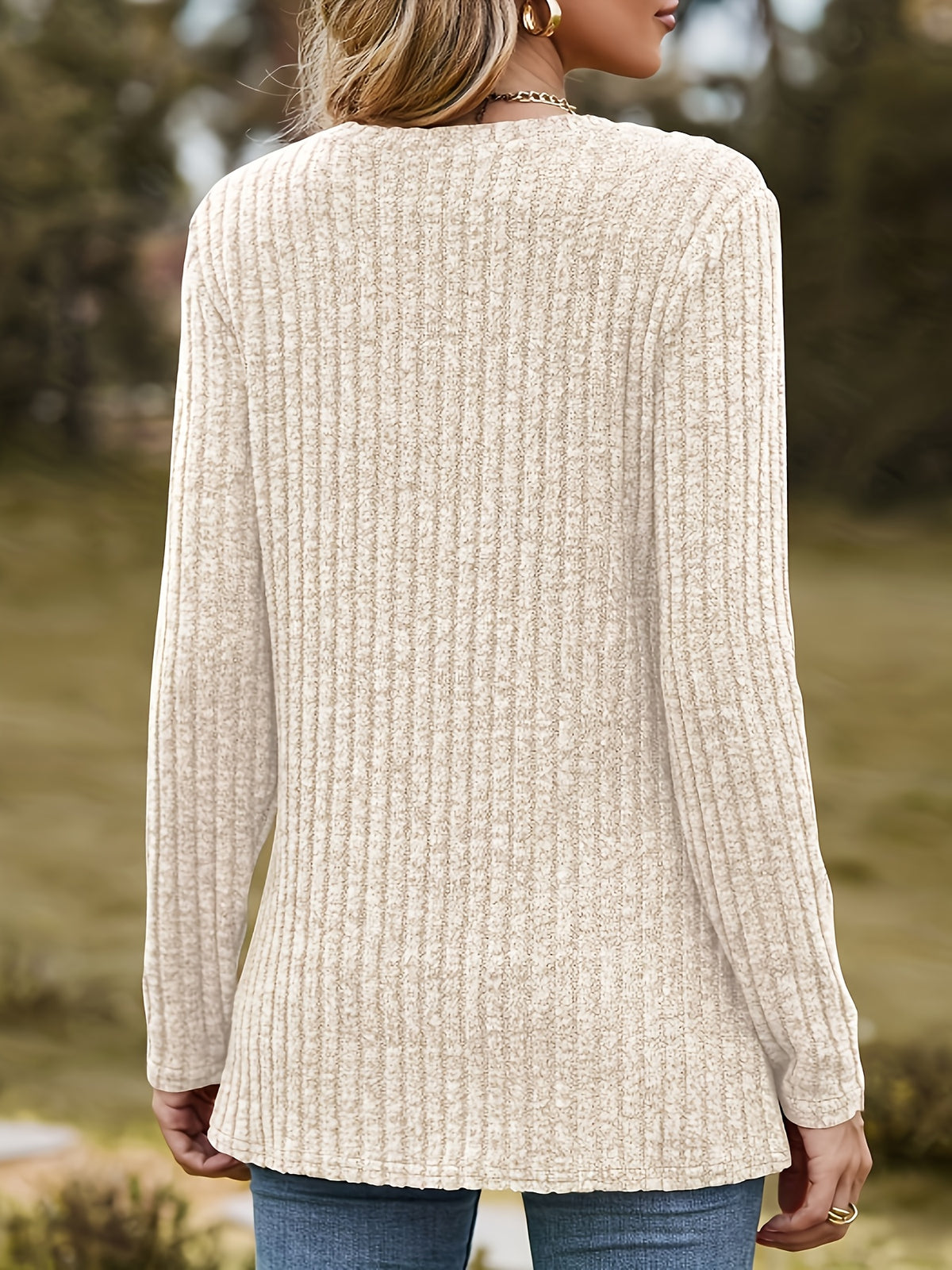 New Autumn And Winter Round Neck Brushed Ribbed Butterfly Print Long Sleeve T-Shirt Base Layer - Apricot