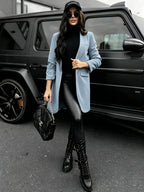 European and American-style Mid-length Blazer with Pleated Cuffs, Loose Fit for a Effect, Suitable for Business Casual Wear - Sky Blue