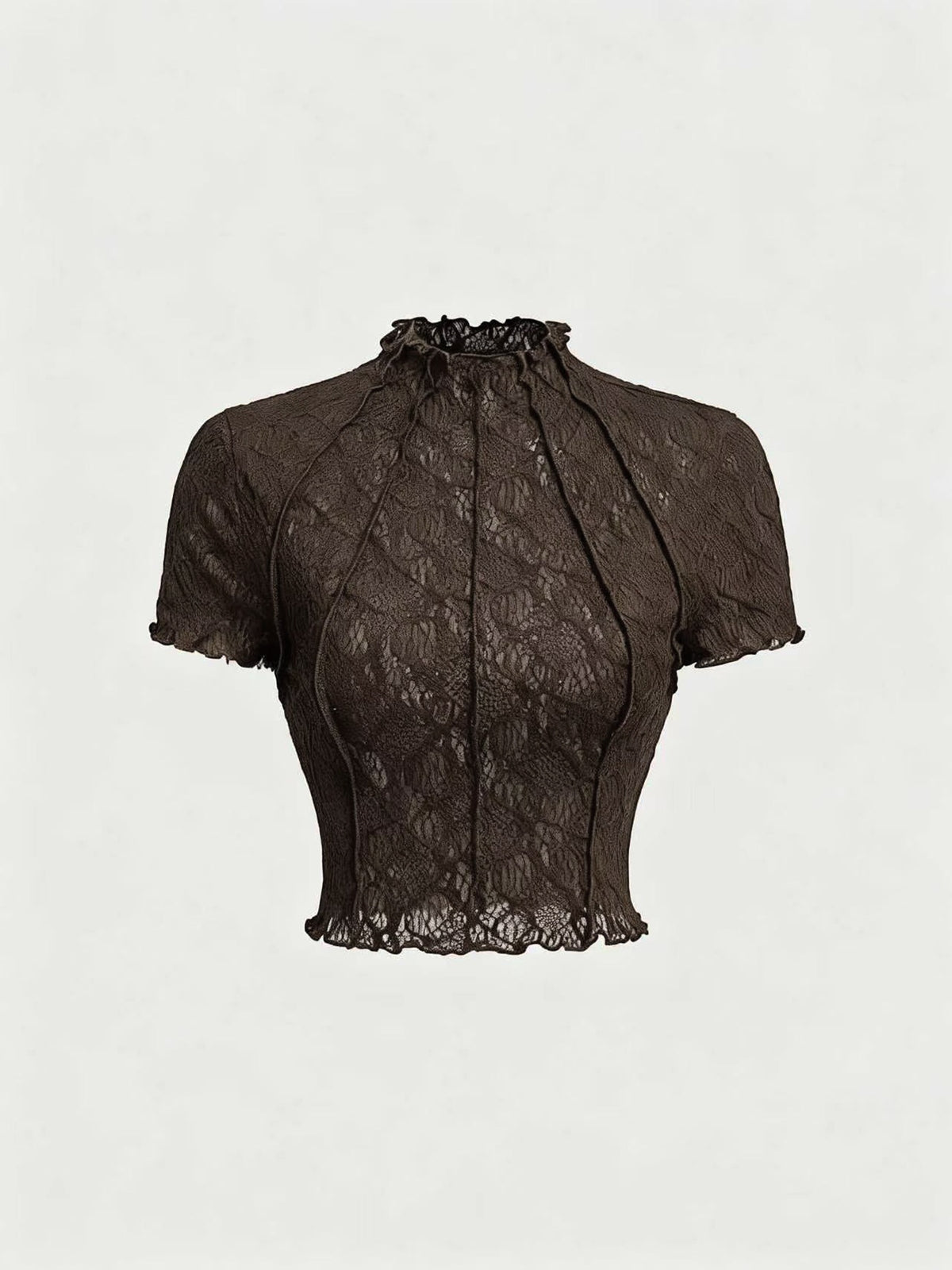 Lace Floral Jacquard Thin Women'S T-Shirt, Dreamy And Romantic, Suitable for Dates, Gatherings, Summer And Spring Wear, Spring Break, Vacation, Picnic, Holiday, Birthday, Etc - Coffee Color