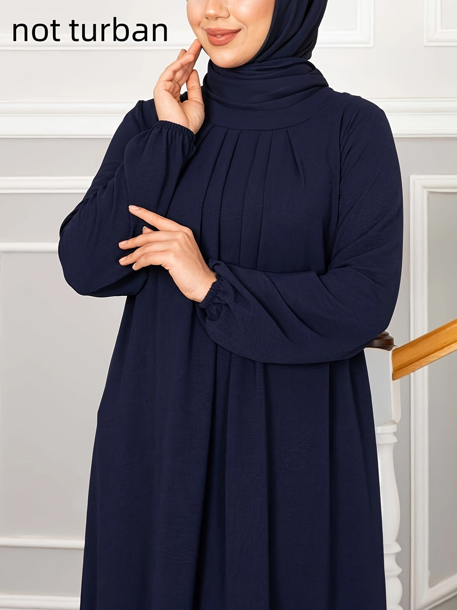 Pleated Modest Dress Muslim Turkish Dress Prom Dress Evening Dress - Navy Color