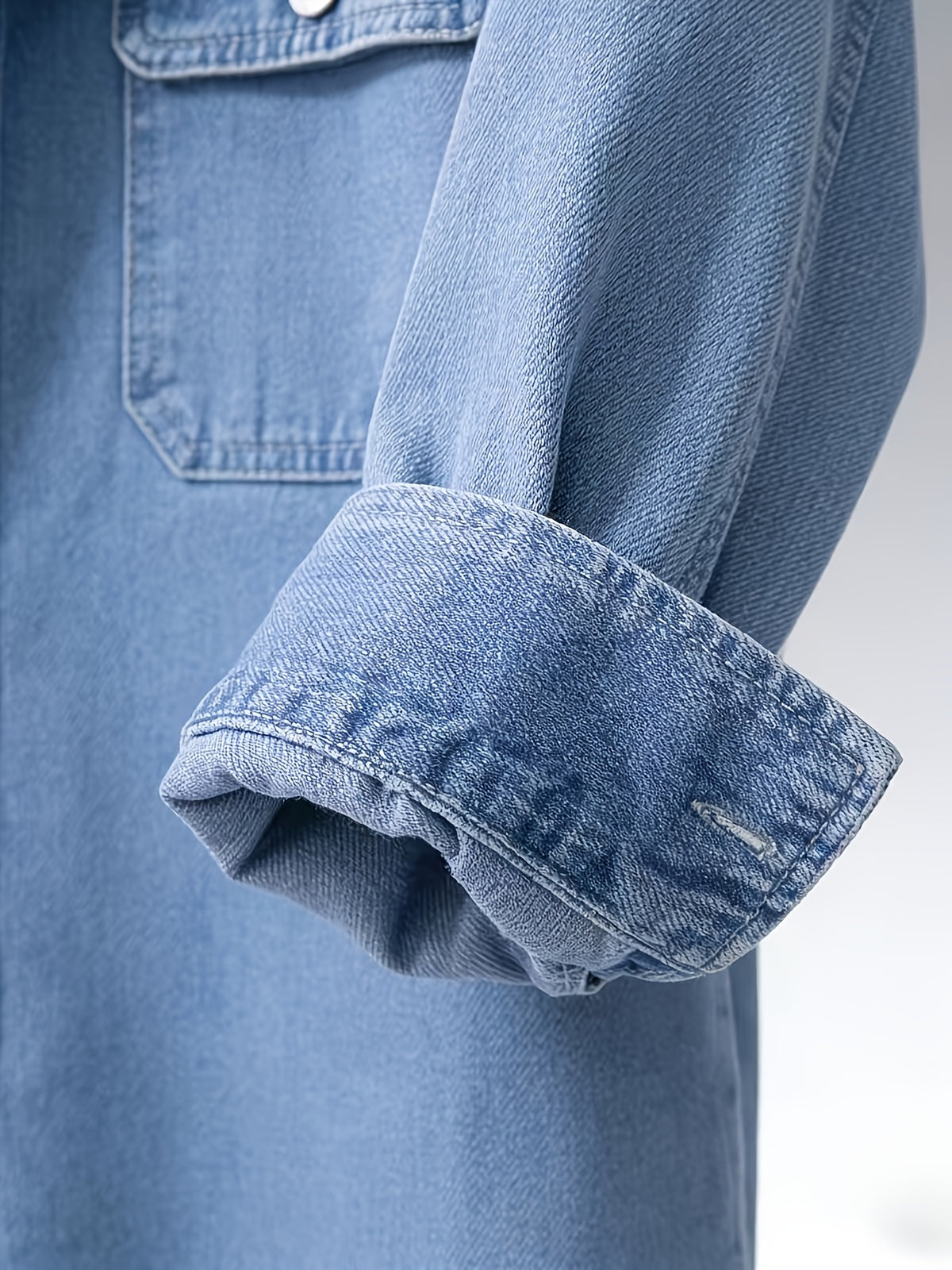 Spring/Autumn Men's Loose-Fit Streetwear Style Cool and Handsome Long-Sleeve Denim Shirt with American-Style Jacket Outer, 2pcs Set - Dark Blue + Light Blue