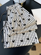 Elegant Wide- Trousers with High-Waisted Black & White Checkered Heart Pattern - Non-Stretch Suitable for - Casual to Dressy Pants, Wide-Legged for Balance and Coverage - Mixed colors