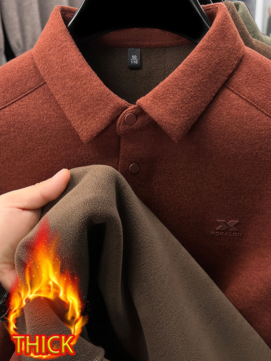 Thickened Men'S 3-Button Collar Polo Pullover Long Sleeve, Buttoned Placket, Ribbed Cuffs, Suitable for Autumn Inner And Outer Wear - SINBOS - Maple Red