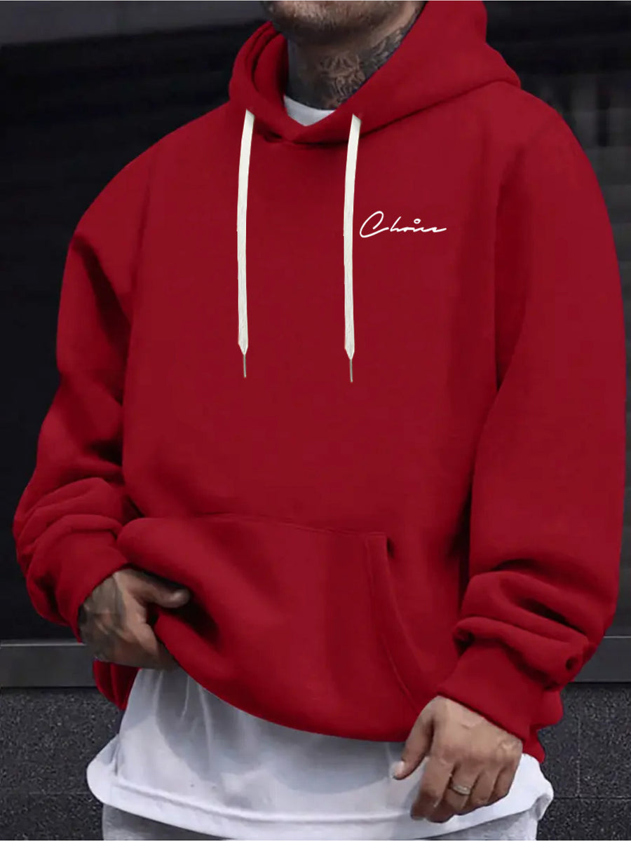 Print, Men'S Casual And Cozy Hoodies, Trendy Long Sleeve Hooded Sweatshirt, Casual Versatile Top for Autumn Winter - Red