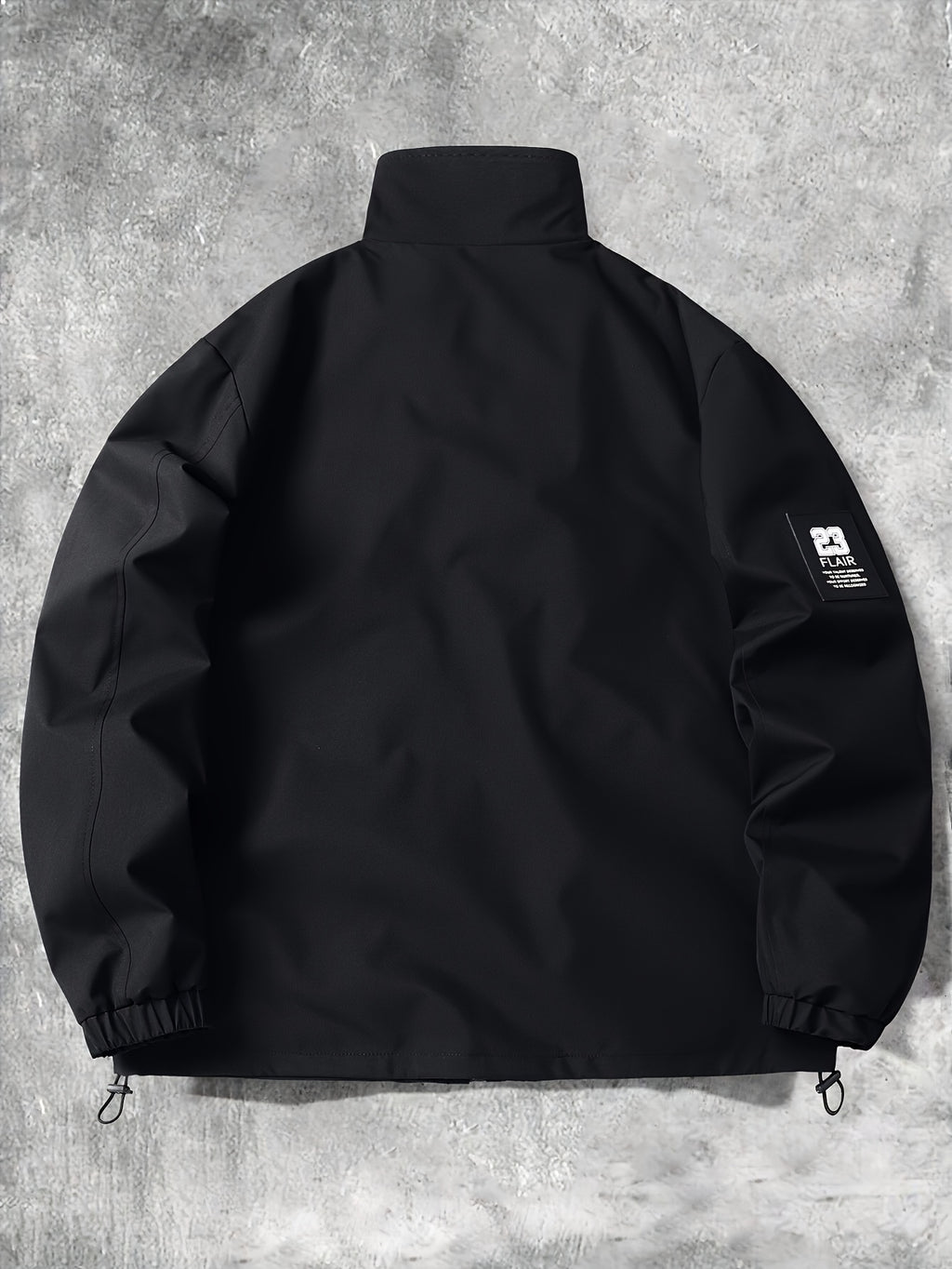 Men's Stand Collar Jacket with Letter Print, Fashionable and Versatile, Large Pocket Design, Suitable for Outdoor Activities, School, Daily Commute, All-Season Wear. XMJK093 - Black