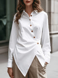 Design-Focused, Niche, Irregular Waist-Cinching, And Fashionable Long-Sleeved Shirt Top, Light Luxury British Style Shirt for Women, Spring Irregular Loose Design, Easy And Elegant Top, Trendy And Versatile, Cross-Button Irregular Shirt for Women - White