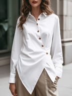 Design-Focused, Niche, Irregular Waist-Cinching, And Fashionable Long-Sleeved Shirt Top, Light Luxury British Style Shirt for Women, Spring Irregular Loose Design, Easy And Elegant Top, Trendy And Versatile, Cross-Button Irregular Shirt for Women - White