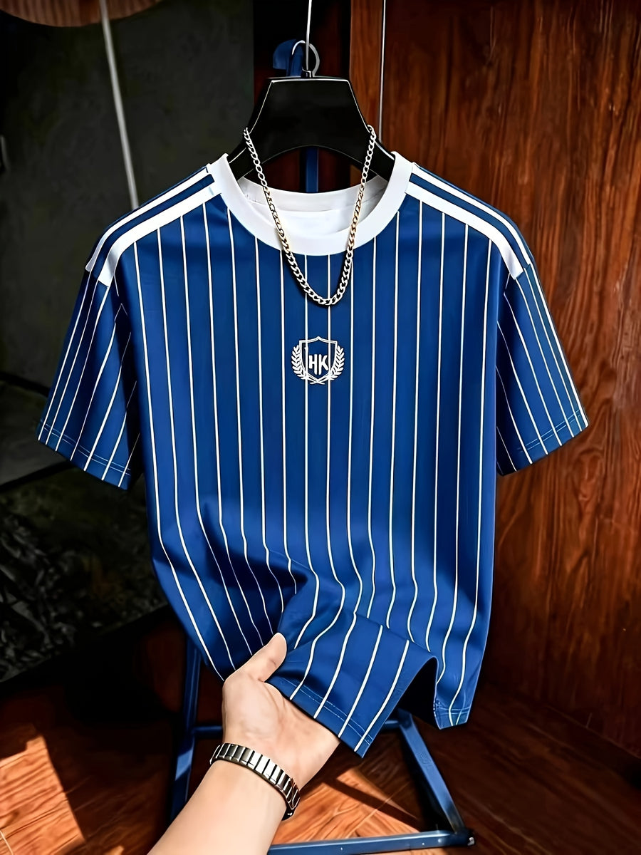 Men's Trendy Casual American Retro Drawstring Striped T-Shirt Print, Fashionable Thin Breathable T-Shirt, Machine Washable Short Sleeved Top, Suitable for Daily Commuting/Outdoor Sports/Vacation Parties/Daily Fitness And Leisure Gift Giving - Mixed Color 2