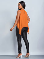 Ladies' Spring/Summer Vacation Solid Color Elegant Asymmetrical Hem Sleeveless Shirt - Orange-Red