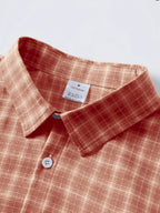 Men's Short-sleeved Shirt, Casual Plaid Short-sleeved Shirt, Suitable for Leisure Going Out, Light Business - created-ruby red