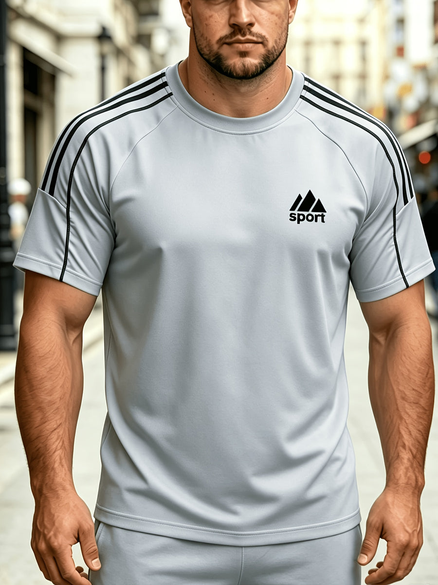 Spring and Autumn Thin, Quick-drying, Solid-color Knitted Printed Short-sleeved T-shirt, Casual Sports, Simple, Breathable and Comfortable, Home Daily All-match Tops - Light Grey