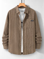 Autumn/Winter Fashion Casual Men's Shirt, Simple Style with Lapel and Button-Front Design, Layering-Friendly, Loose Fit Suitable for Daily Work Wear, Outdoor Shopping, and Vacation Outings, Can Be Given as a Men's Gift - 【Brown】