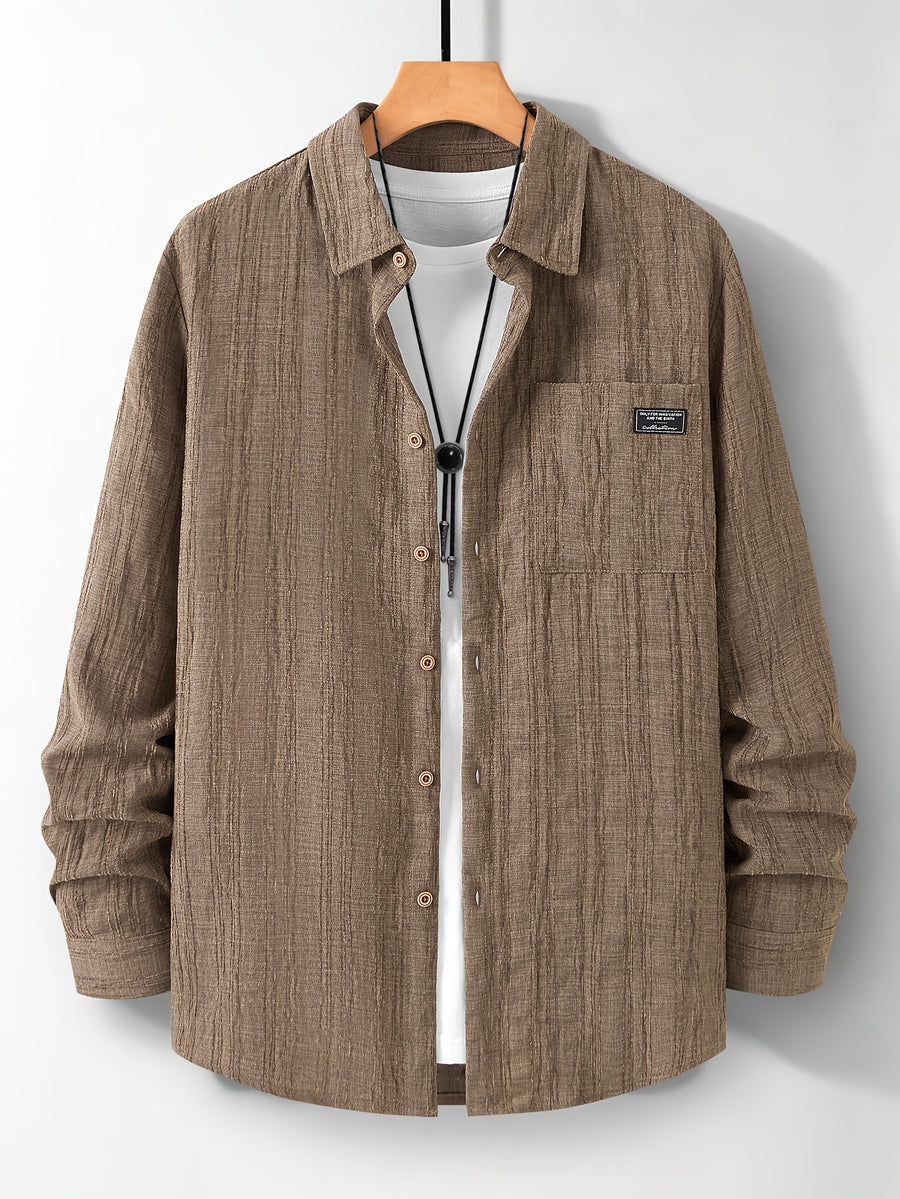 Autumn/Winter Fashion Casual Men's Shirt, Simple Style with Lapel and Button-Front Design, Layering-Friendly, Loose Fit Suitable for Daily Work Wear, Outdoor Shopping, and Vacation Outings, Can Be Given as a Men's Gift - 【Brown】