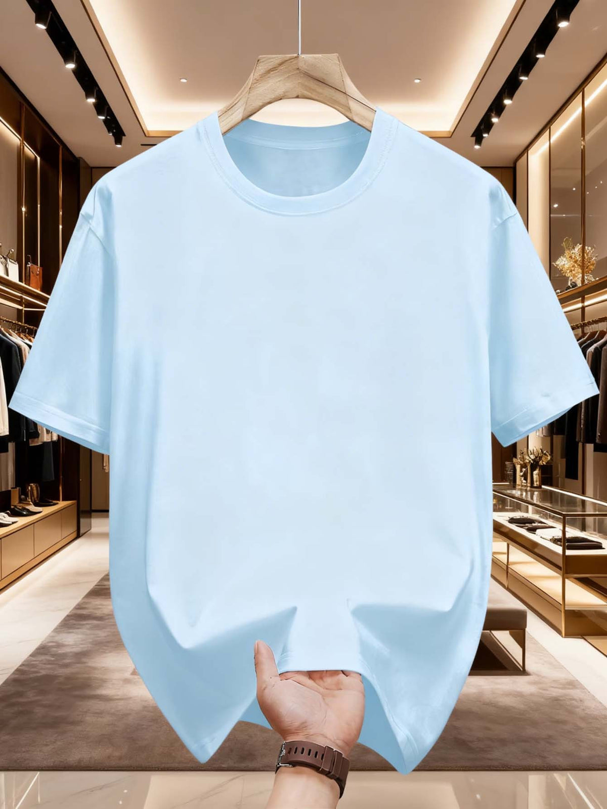2026 Premium Pure Letter Print Short Sleeve T-Shirt for Men, Summer Loose Fit Versatile Stylish Top - Sky Blue