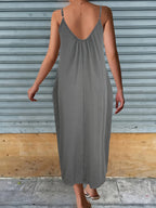 Solid Pockets Loose Spaghetti Dress, Versatile Maxi Cami Dress For Summer, Women's Clothing - Dark Gray